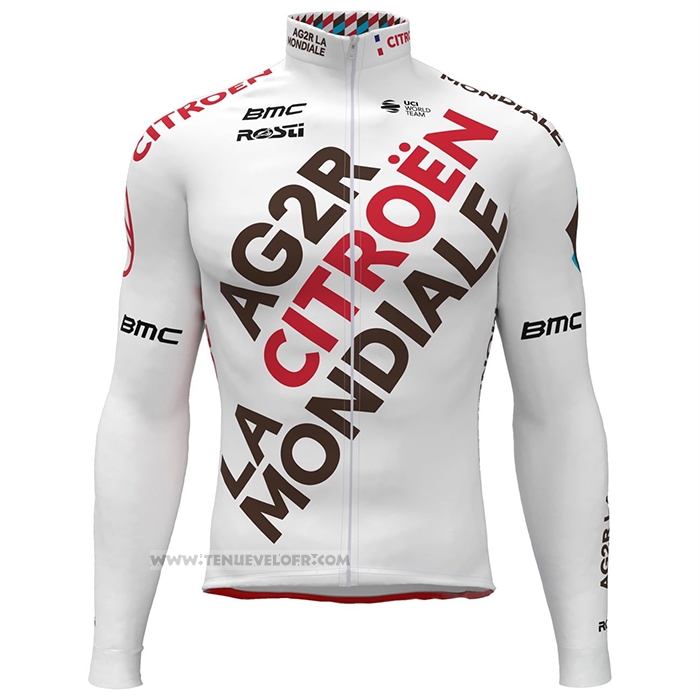 2023 Maillot Cyclisme Ag2r La Mondiale Blanc Manches Longues et Cuissard